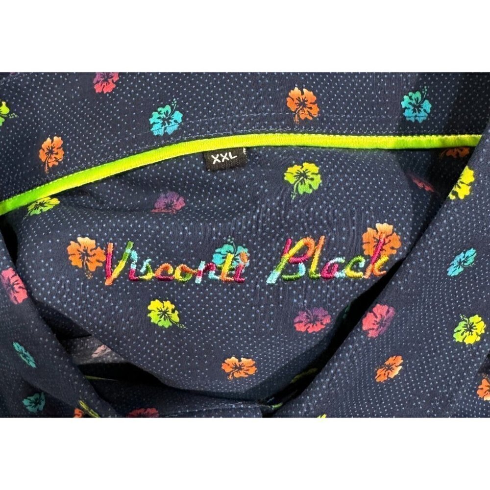 Visconi Black Sz XXL 2XL Mens Floral Dot Print Button Up Shirt Colorful Blue